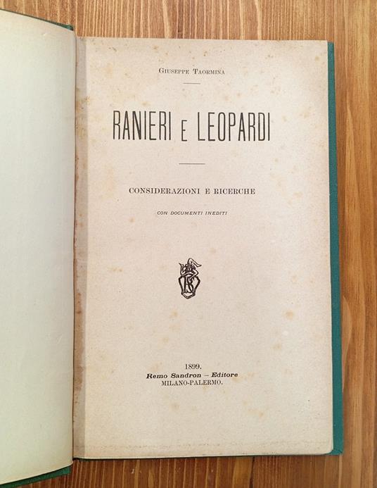 Ranieri e Leopardi. Considerazioni e ricerche con documenti inediti - copertina