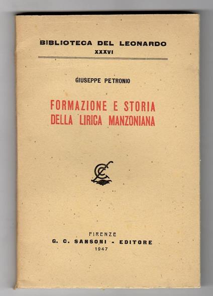 Formazione e storia della lirica manzoniana - Giuseppe Petronio - copertina