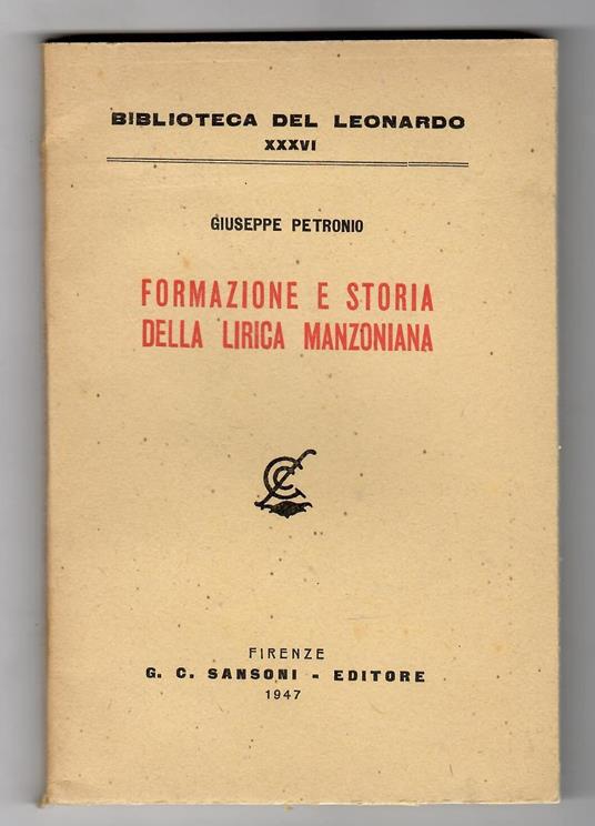Formazione e storia della lirica manzoniana - Giuseppe Petronio - copertina