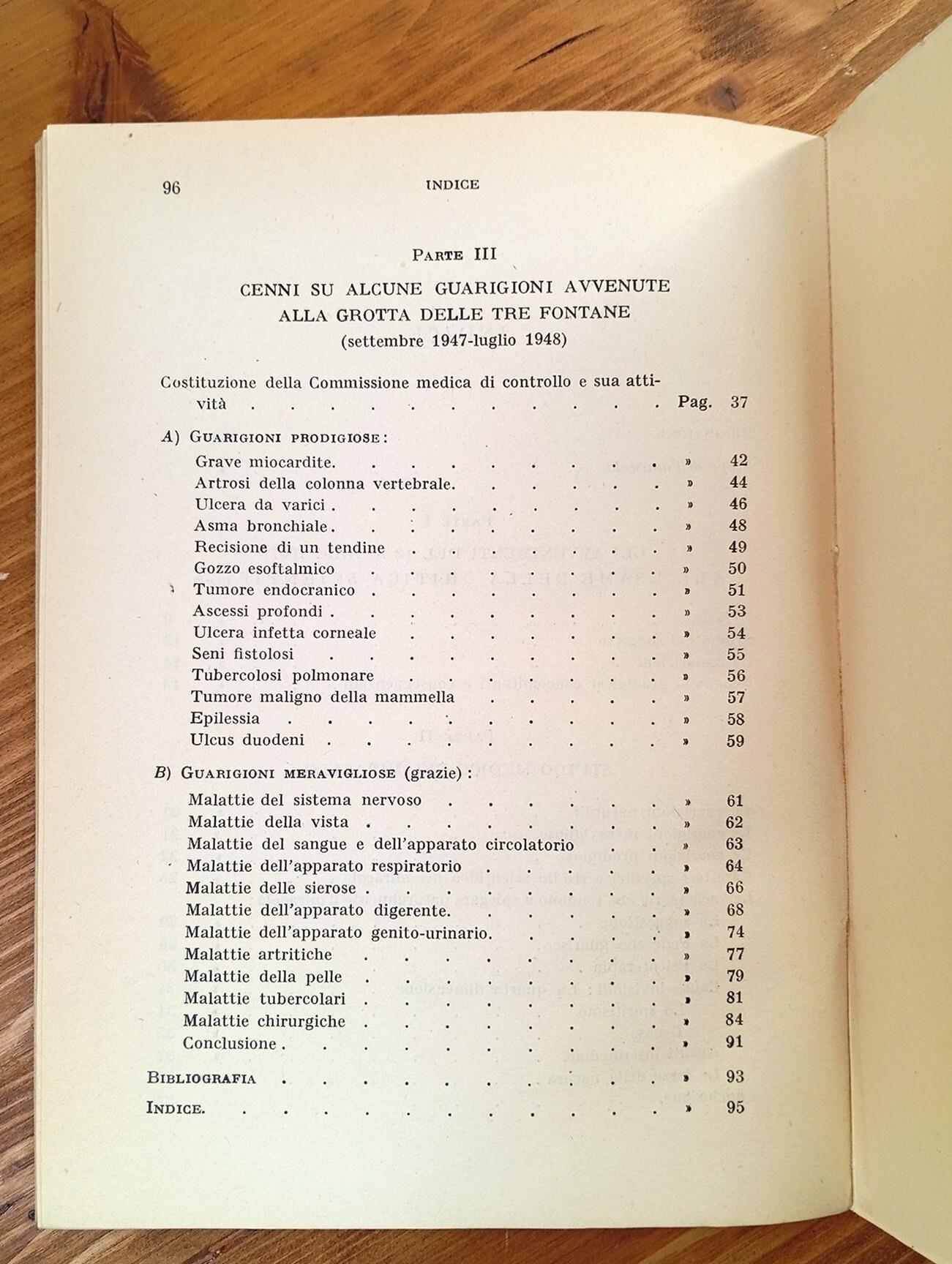 La grotta delle Tre Fontane. Gli avvenimenti del 12 aprile 1947 all'esame della critica scientifica - Studio medico del miracolo - Cenni su alcune guarigioni