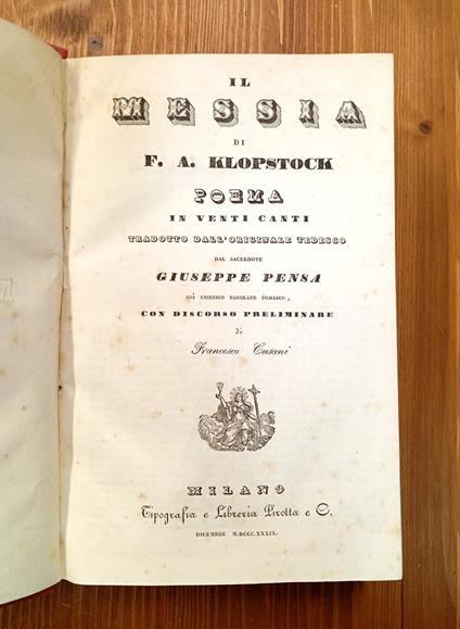 Il Messia. Poema in venti canti - copertina