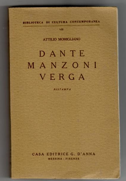Dante Manzoni Verga - Attilio Momigliano - copertina