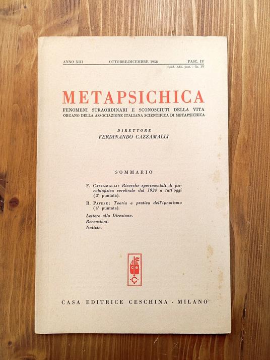 METAPSICHICA - anno XIII, fasc. IV, ottobre-dicembre 1958 - Ferdinando Cazzamalli - copertina