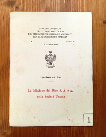 La missione del rito S. A. e A. nella società umana - copertina