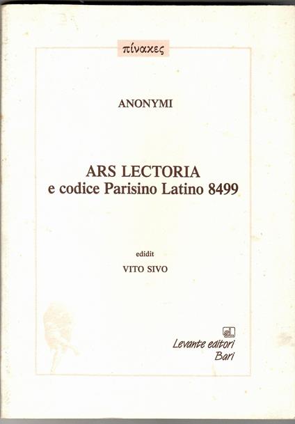 Ars lectoria e codice Parisino latino 8499 - copertina