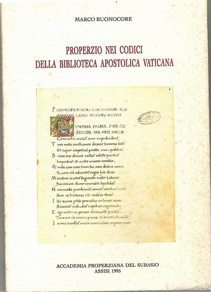 Properzio nei codici della Biblioteca apostolica Vaticana - copertina