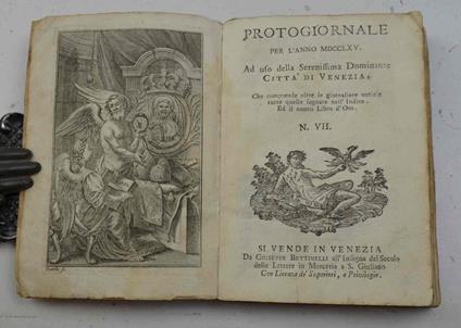 Protogiornale per l'anno 1765 ad uso della Serenissima dominante città di Venezia, che comprende, oltre le giornaliere notizie, tutte quelle segnate nell'Indice, ed il nuovo Libro d'Oro. Decennio secondo n. VII - copertina