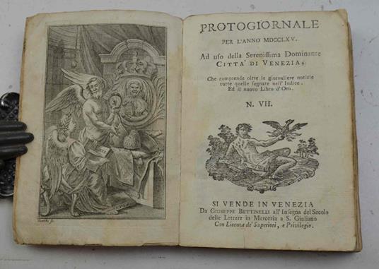 Protogiornale per l'anno 1765 ad uso della Serenissima dominante città di Venezia, che comprende, oltre le giornaliere notizie, tutte quelle segnate nell'Indice, ed il nuovo Libro d'Oro. Decennio secondo n. VII - copertina