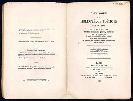 Catalogue de la Bibliothèque Poétique d'un amateur - Aubry-Boone - copertina