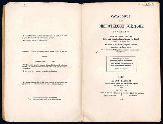 Catalogue de la Bibliothèque Poétique d'un amateur - Aubry-Boone - copertina