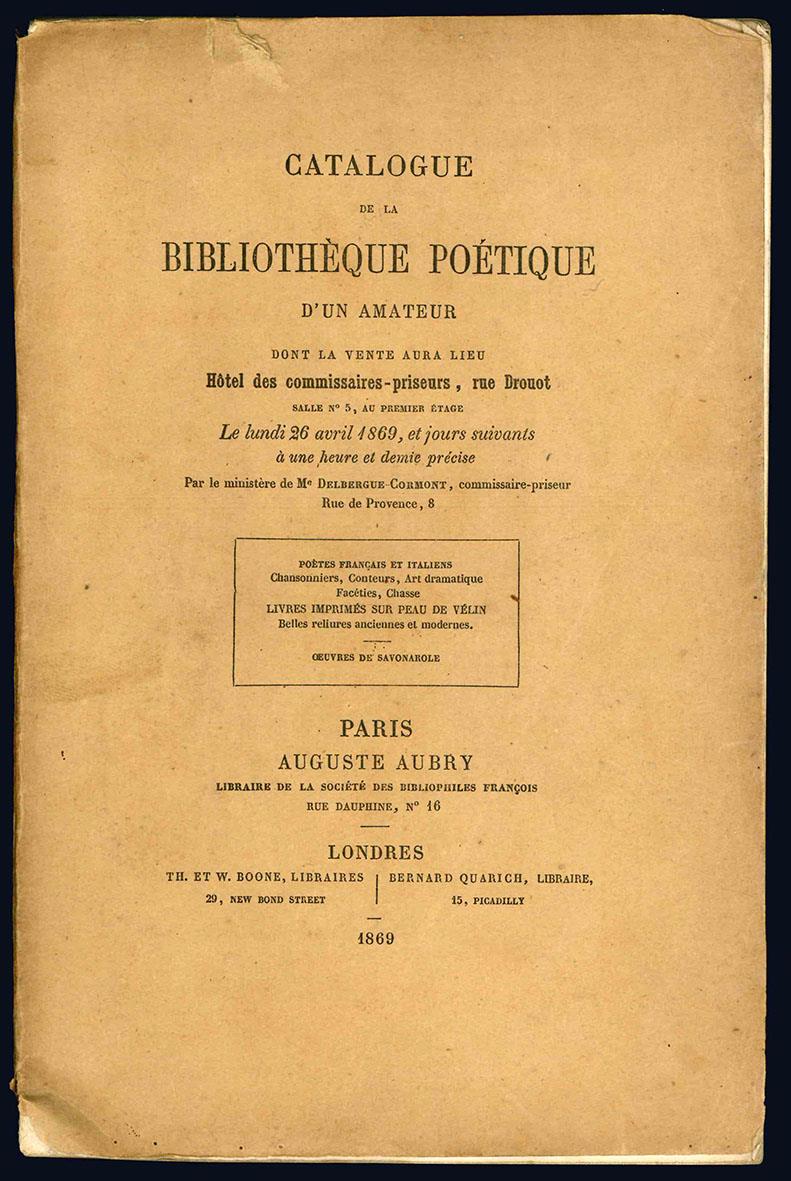 Catalogue de la Bibliothèque Poétique d'un amateur