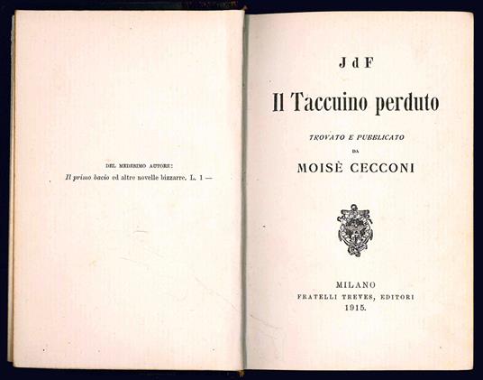 Il taccuino perduto di J. d. F. Trovato e pubblicato da Moisè Cecconi - Moisè Cecconi - copertina