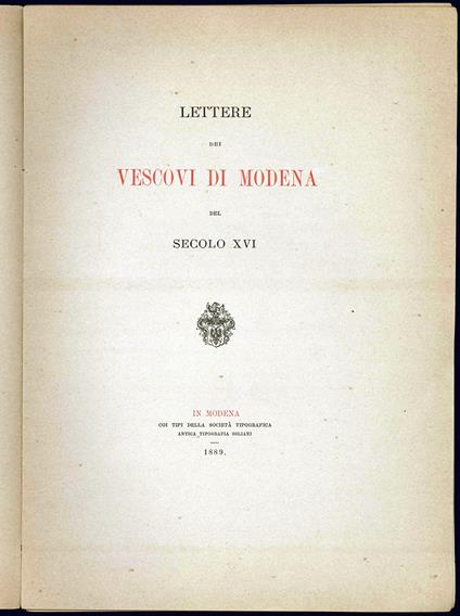 Lettere dei Vescovi di Modena del secolo XVI - Diocesi Di Modena - copertina