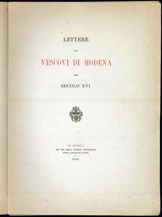 Lettere dei Vescovi di Modena del secolo XVI - Diocesi Di Modena - copertina