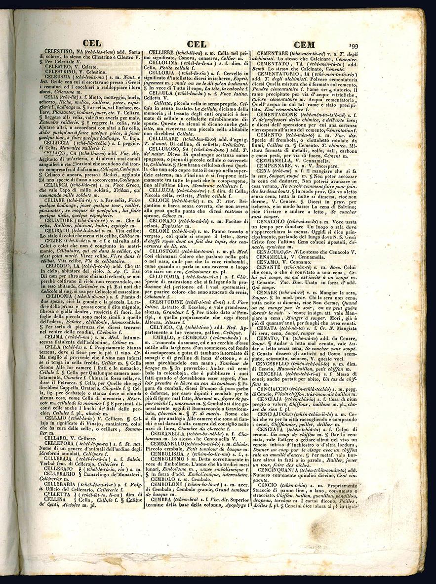 Grand dictionnaire Francais - Italien. Composé sur les dictionnaires de l'Académie de France et de la Crusca. Enrichi de Tous les termes techniques des sciences et des arts. Nouvelle édition. Tome premier (-tomo secondo)