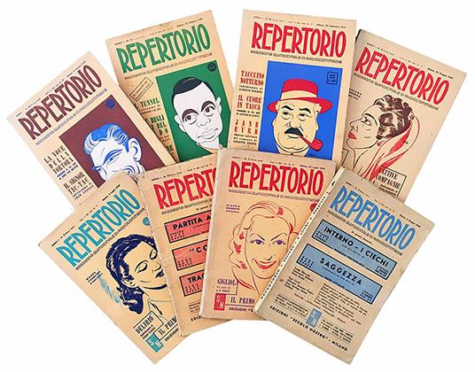 Lotto di otto numeri del periodico "Repertorio. Rassegna quindicinale di radiocommedie". Anno I numeri 3-7 e 11-13 - Periodici - copertina