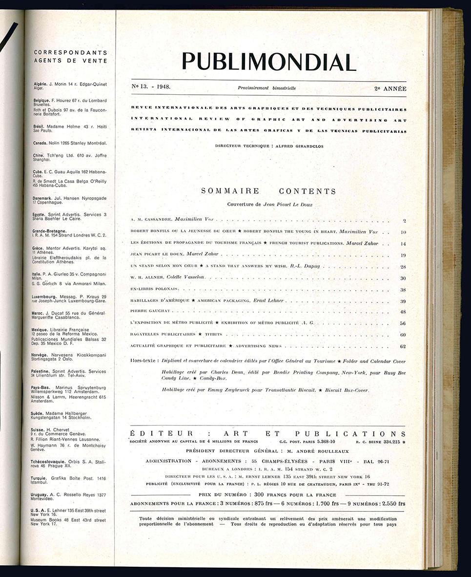 Publimondial. Revue internationale des arts graphiques et des techniques publicitaires. Nn°12, 13, 14