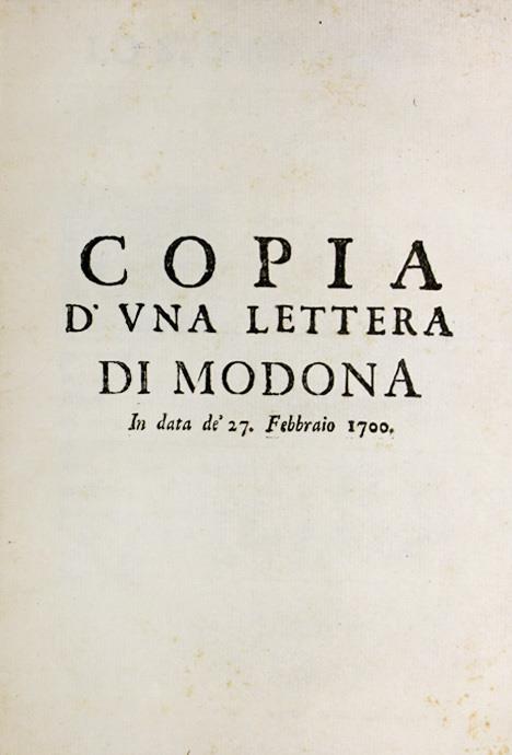 Copia d'una lettera di Modona In data de' 27. Febbraio 1700 - Rinaldo I D'Este - copertina
