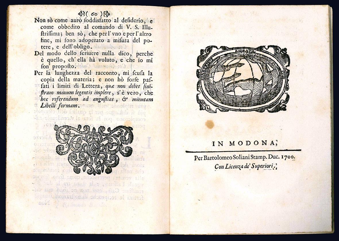 Copia d'una lettera di Modona In data de' 27. Febbraio 1700