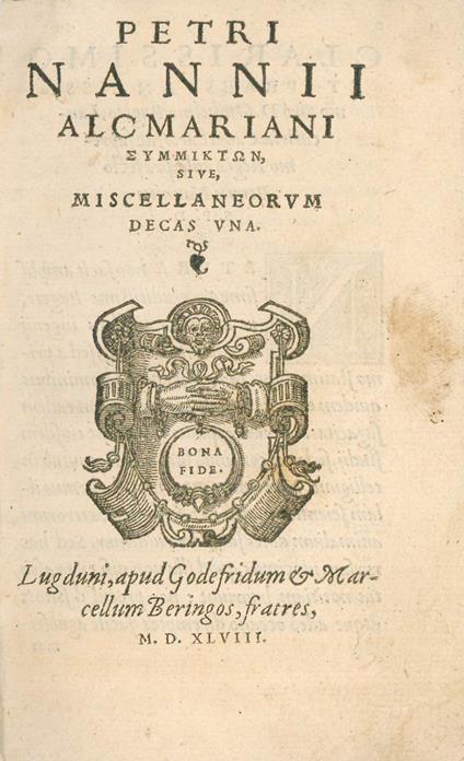 Συμμίκτον, sive, Miscellaneorum decas una - Petrus Nannius - copertina