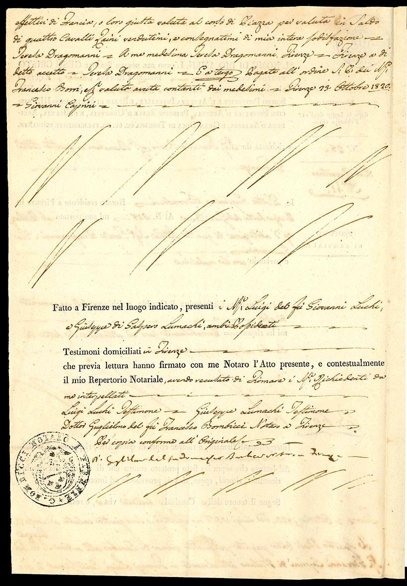 Collezione formata da 10 note di credito ipotecario e cambiali, tutte di area toscana e datate tra il 1805 e il 1821