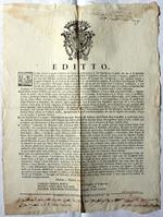Editto datato 1° ottobre 1774, col quale si vietava l'introduzione di 