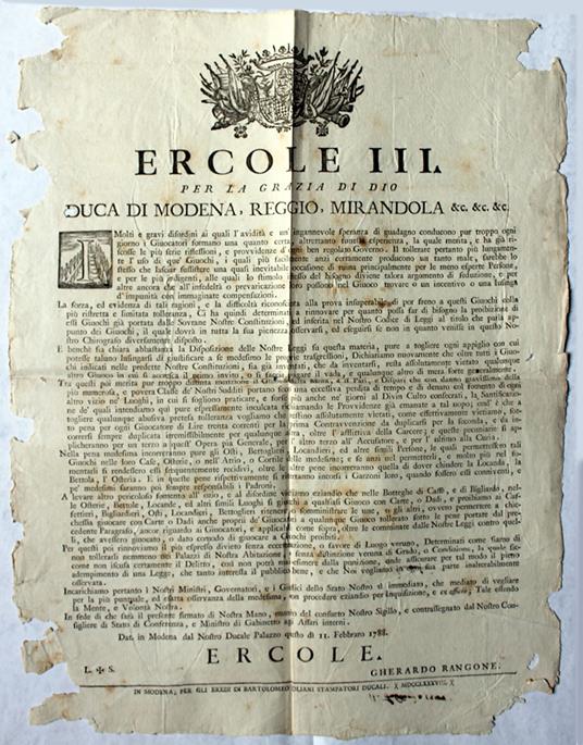 Disposizioni contro il gioco d'azzardo - Ercole Iii D' Este - copertina