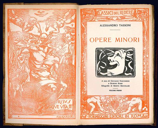 Opere minori. A cura di Giovanni Nascimbeni e Giorgio Rossi. Xilografie di Benito Boccolari. Volume primo (-terzo) - Alessandro Tassoni - copertina