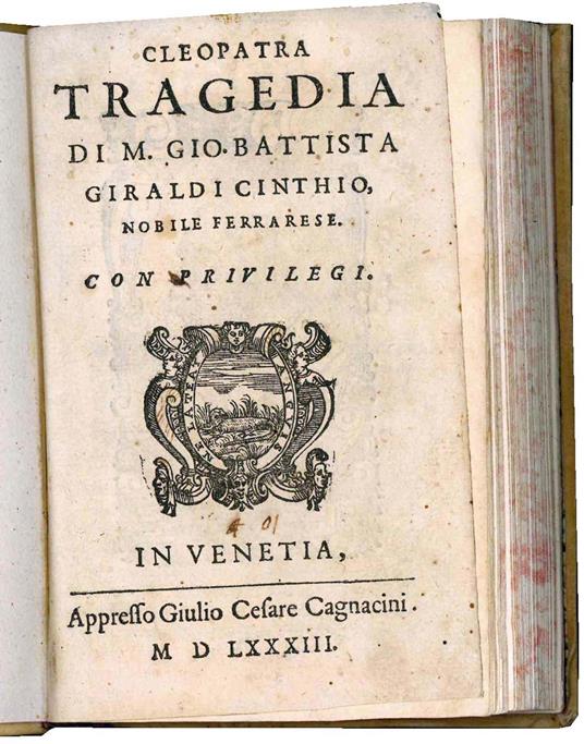 Cleopatra tragedia - Giovanni Battista Giraldi Cintio - copertina