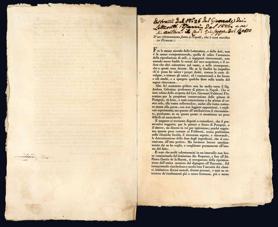 L.P. [PELLI FABBRONI, Leopoldo?]. Corrispondenza. (Estratto dell'Antologia N^ LX). Ornatissimo sig. Direttore dell'Antologia