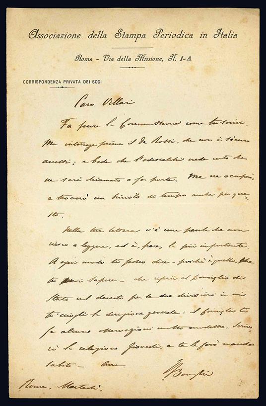 Lettera autografa a Pasquale Villari - Ruggiero Bonghi - copertina
