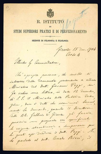 Lettera autografa. Firenze: 15 dicembre 1904 - Ermenegildo Pistelli - copertina