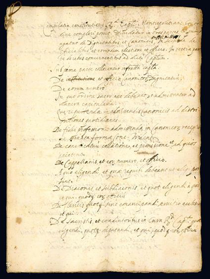 Compilatio constitutionis R.di Capituli Montispolitiani, Soc. ordine compleri possit. Dividatur in tres partes, in prima agatur de Dignitatis, et Canonicis, in secunda de officialibus, et eorundem electione et officio. In tertia parte de rebus concer - copertina