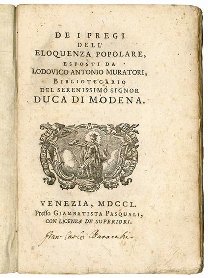 De i pregi dell'eloquenza popolare - Ludovico Antonio Muratori - copertina