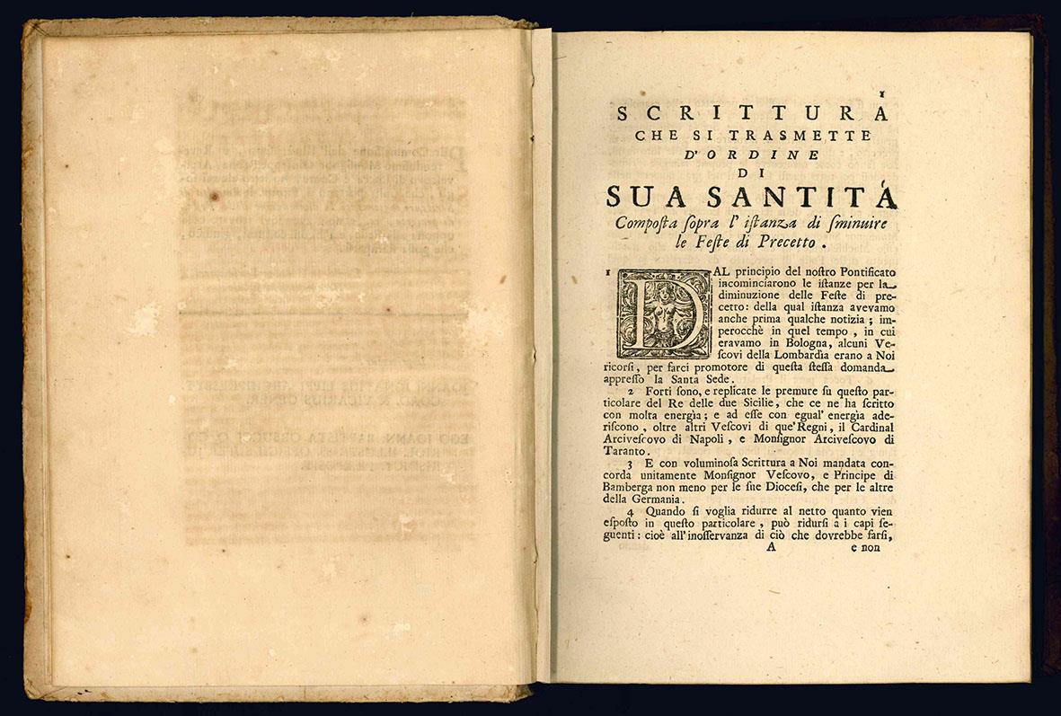 Raccolta di scritture concernenti la diminuzione delle feste di precetto. Si aggiunge la risposta di Lamindo Pritanio ad una lettera dell'eminentissimo signore Cardinale Querini intorno al medesimo argomento
