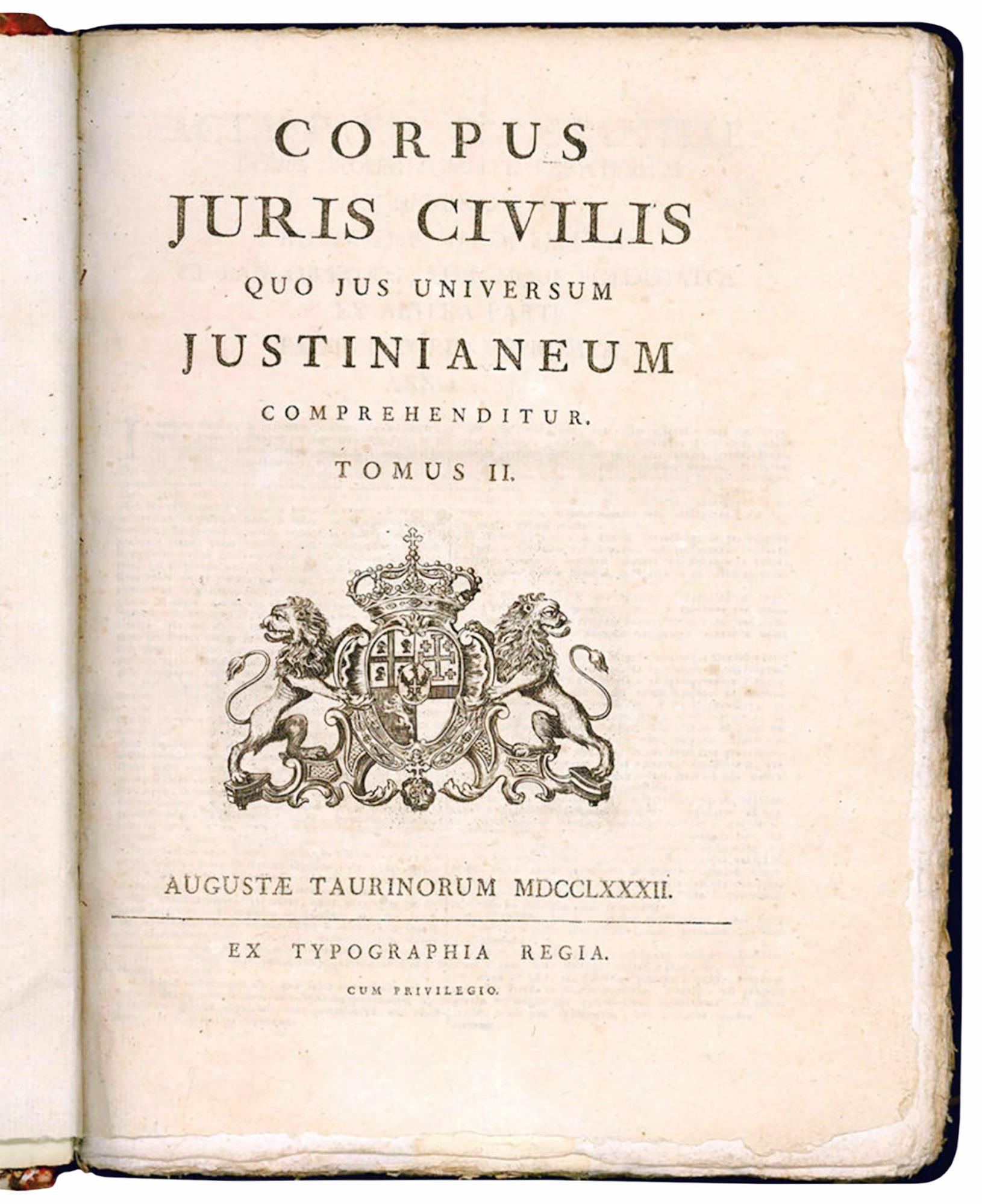Corpus Juris Civilis quo jus universum Justinianeum comprehenditur. Tomus I (-II)