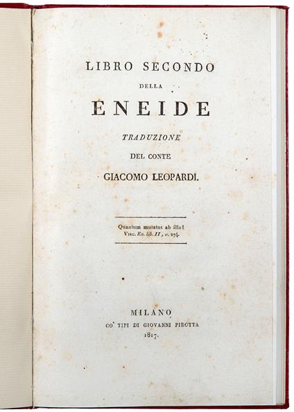 Libro secondo della Eneide traduzione del conte Giacomo Leopardi - Giacomo Leopardi - copertina