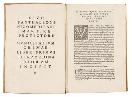 Municipalia Cremae. First colophon (l. S9r): Venice, Aurelio Pinzi, 1536. Second colophon (l. 2A3r): Venice, Giovanni Padovano & Venturino Ruffinelli, 1537 - Crema - copertina