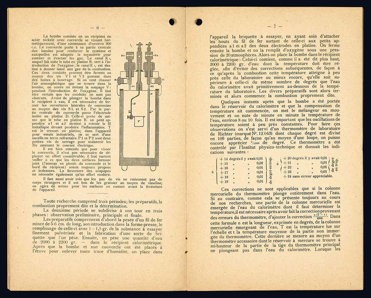 Calorimetro di Berthelot - Mahler per la determinazione del valore calorifico del carbone fossile ed altri combustibili con modificazione della bomba di combustione secondo il sistema del Dott. Kroeker