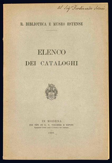 Elenco dei cataloghi - R. Biblioteca E Museo Estense - copertina
