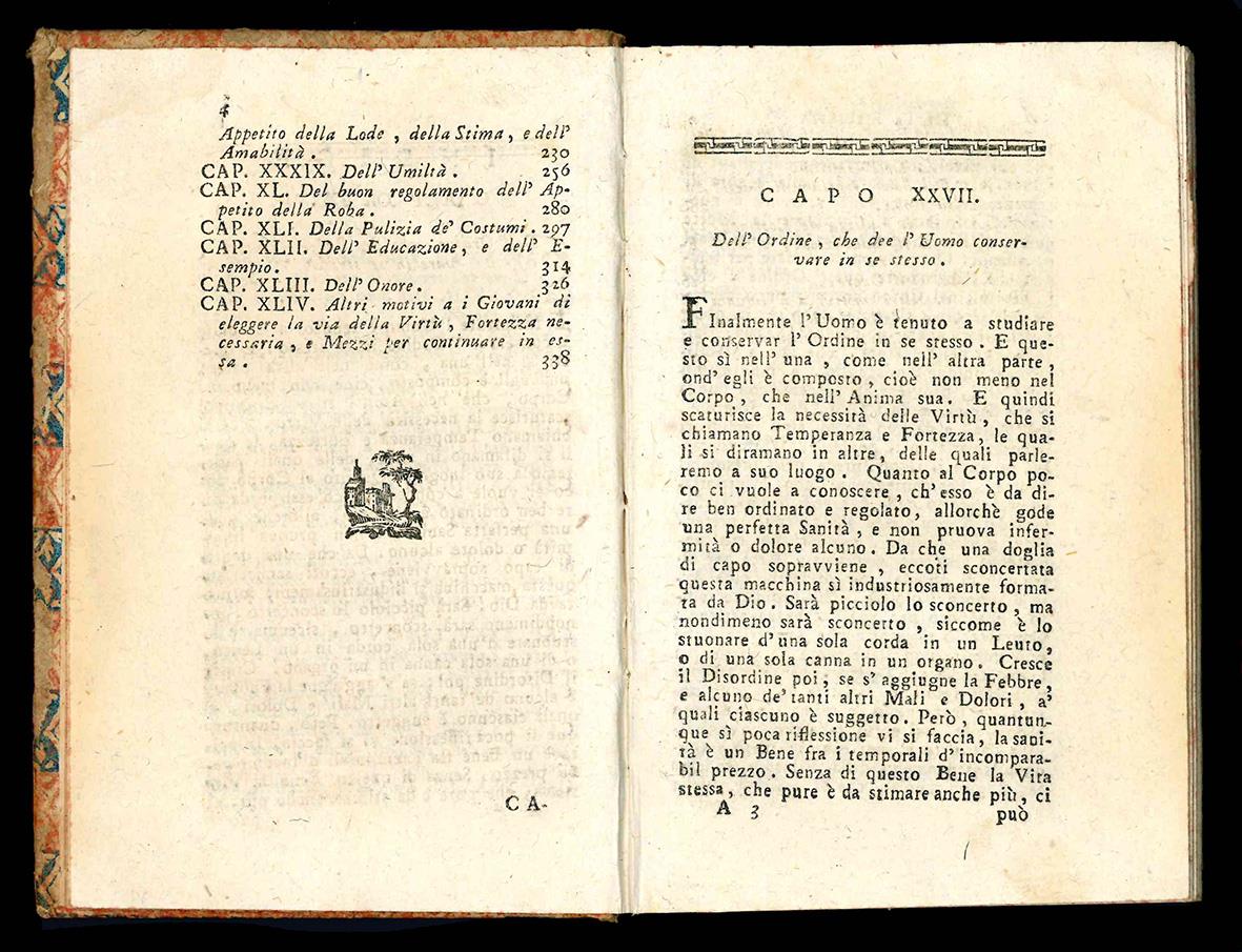 La filosofia morale esposta e proposta ai giovani da Lodovico Antonio Muratori bibliotecario del Serenissimo Sig. Duca di Modena cogli avvertimenti morali di Monsig. Cesare Speziano Vescovo di Cremona. Edizione novissima. Tomo primo (-secondo)