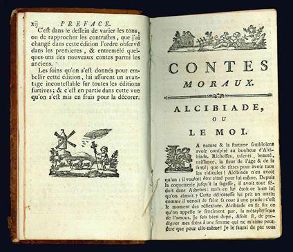 Contes moraux, par M. Marmontel avec une apologie du theatre. Nouvelle edition, revue, corrigee & considerablement augmentee. Tome première (- troisième). (Insieme a:) Belisaire, par M. Marmontel, de l'academie francoise - Jean-Francois Marmontel - copertina