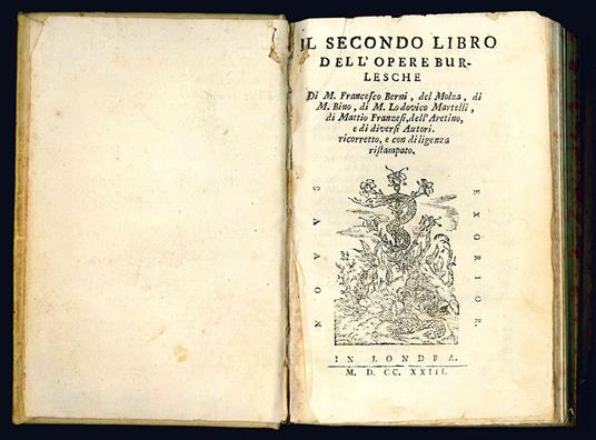 Il primo [-terzo] libro dell'opere burlesche di m. Francesco Berni, di m. Gio. della Casa, del Varchi, del Mauro, di m. Bino, del Molza, del Dolce, e del Firenzuola - copertina