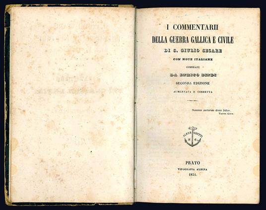I Commentarii della guerra gallica e civile di C. Giulio Cesare con note italiane compilate da Enrico Bindi. Seconda edizione aumentata e corretta - Gaius Iulius Caesar - copertina