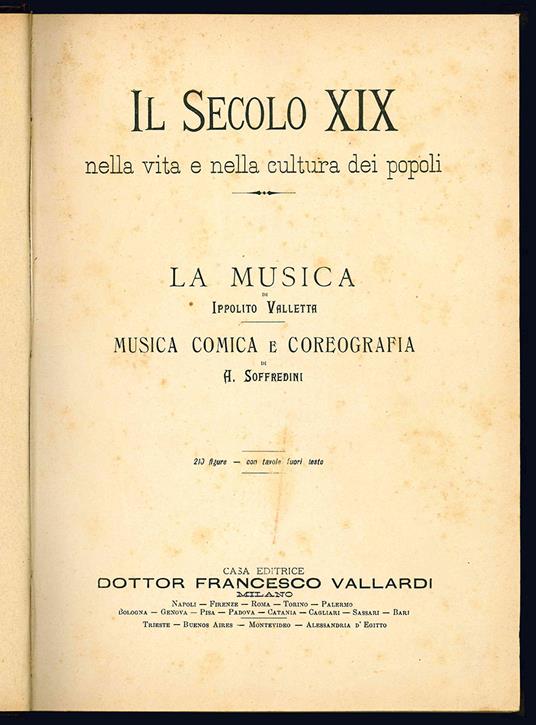 La Musica di Ippolito Valletta. Musica comica e coreografica di A. Soffredini. (Il secolo XIX nella vita e nella cultura dei popoli) - Ippolito Valletta - copertina
