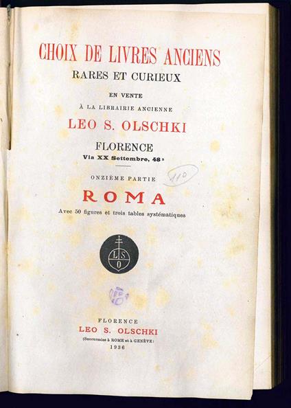 Choix de livres anciens, rares et curieux. Roma (vol. XI) - copertina