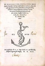 De discorsi [...], sopra alle cose appartenenti ad una città libera, e famiglia nobile tradotti in lingua toscana da Giovanni Fabrini Fiorentino, à beneficio de figliuoli di Messer Antonio Massimi nobile Romano, M. Domenico, e M. Horatio, libri nove