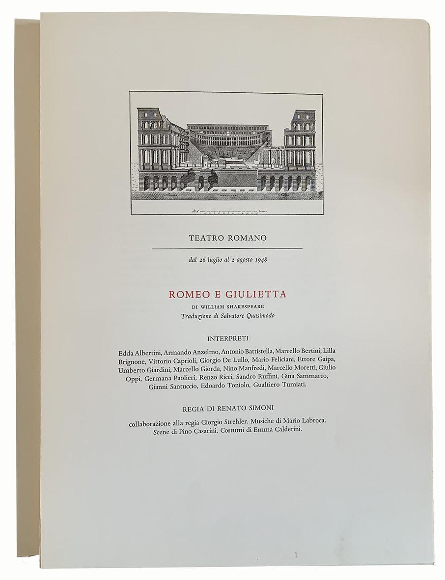 Spettacoli shakespeariani a Verona dal 1948 al 1963. Presentazione di Eligio Possenti. Illustrazioni da acqueforti di Pino Casarini. Note critiche di Bruno De Cesco