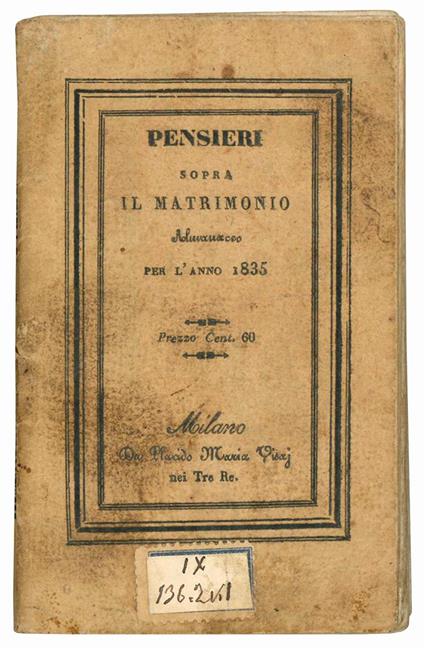 Pensieri sopra il matrimonio di P.... F.... Almanacco per l'anno 1835 - Almanacco - copertina