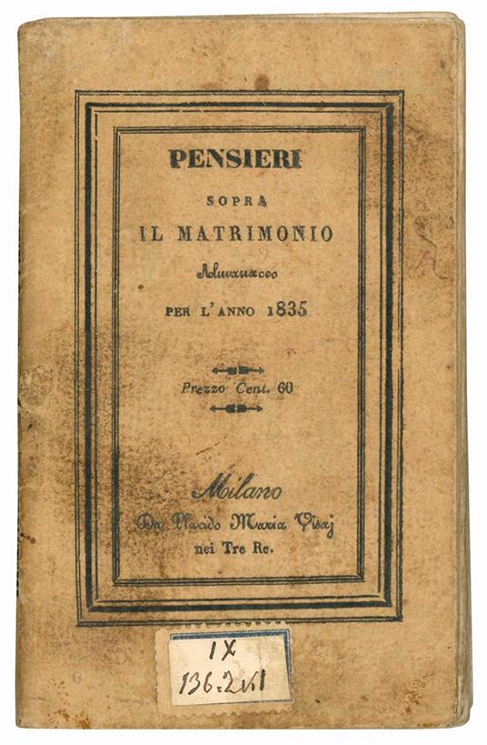 Pensieri sopra il matrimonio di P.... F.... Almanacco per l'anno 1835 - Almanacco - copertina